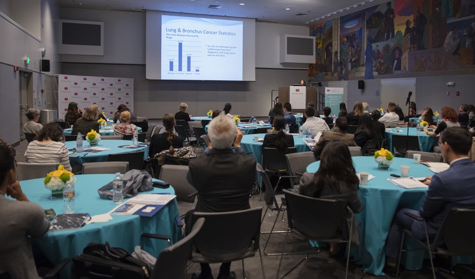 Sandy Kwong, MPH, Chief, Surveillance and Research Section, California Cancer Registry, California Department of Public Health presenting Cancer Burden in California at the California Dialogue on Cancer Stakeholder meeting. (2019)