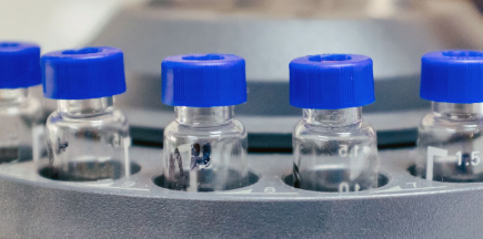 Medical vials in a research facility for Cedars-Sinai Liver Metastasis Resource Core