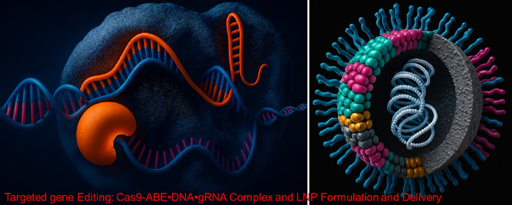 Targeted gene editing: Case9-ABE DNA gRNA Complex and LNP formulation and delivery