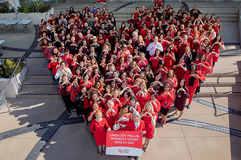 Cedars-Sinai health professionals dressed in red to show support for heart disease, the No. 1 killer of women.
